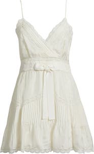 LoveShackFancy Sibelle Pleated Bodice Lace Inset Silk Minidress