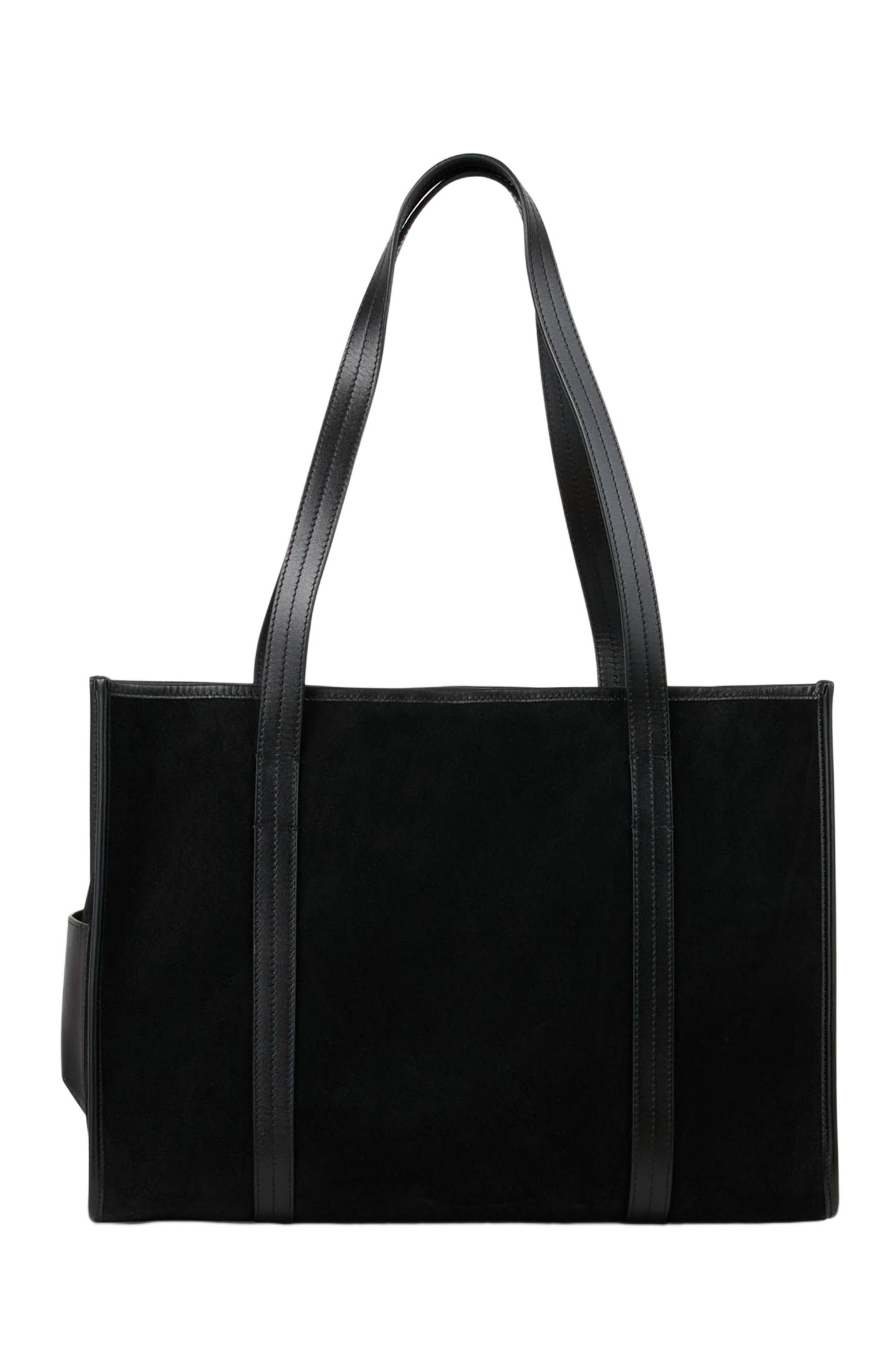 SANDRO Soft suede shopping bag, Alternate, color, Black