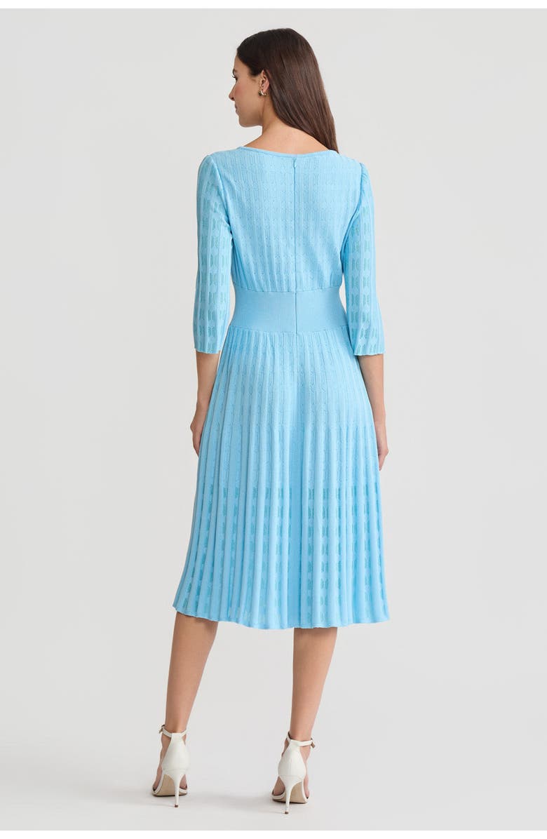 Ming Wang Linear Pointelle Tonal Knit Fit-N-Flare Midi Dress, Alternate, color, Serene