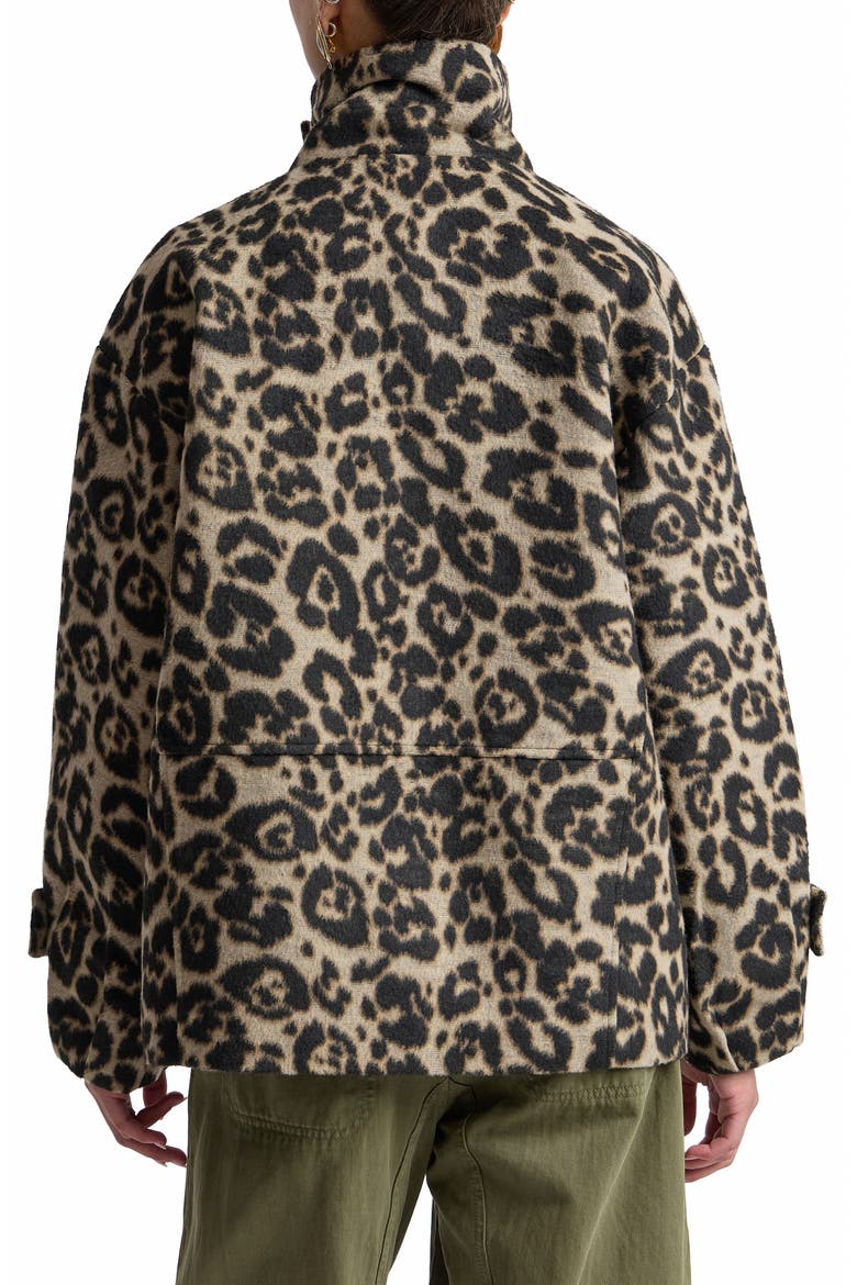 Leopard Print Funnel Neck Cocoon Coat, Alternate, color, BEIGE/ BROWN LEOPARD