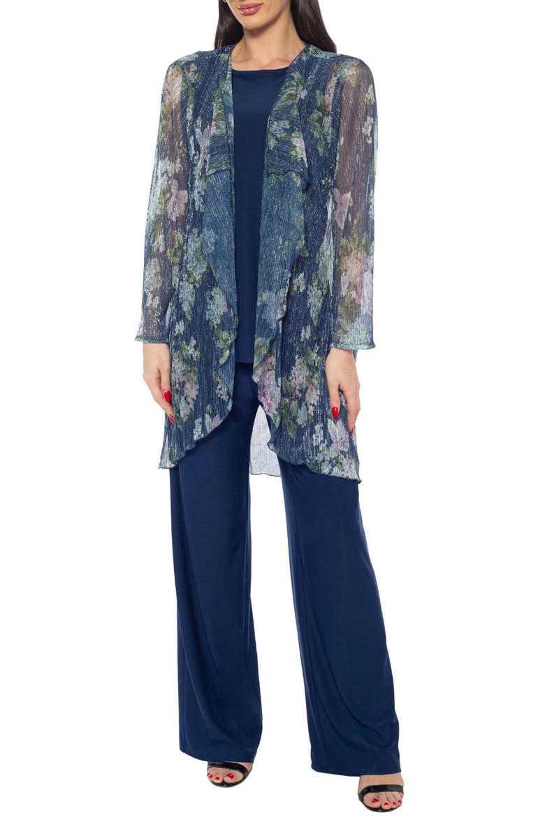 Marina Metallic Chiffon Ruana, Top & Pants Set, Main, color, Navy/ Multi
