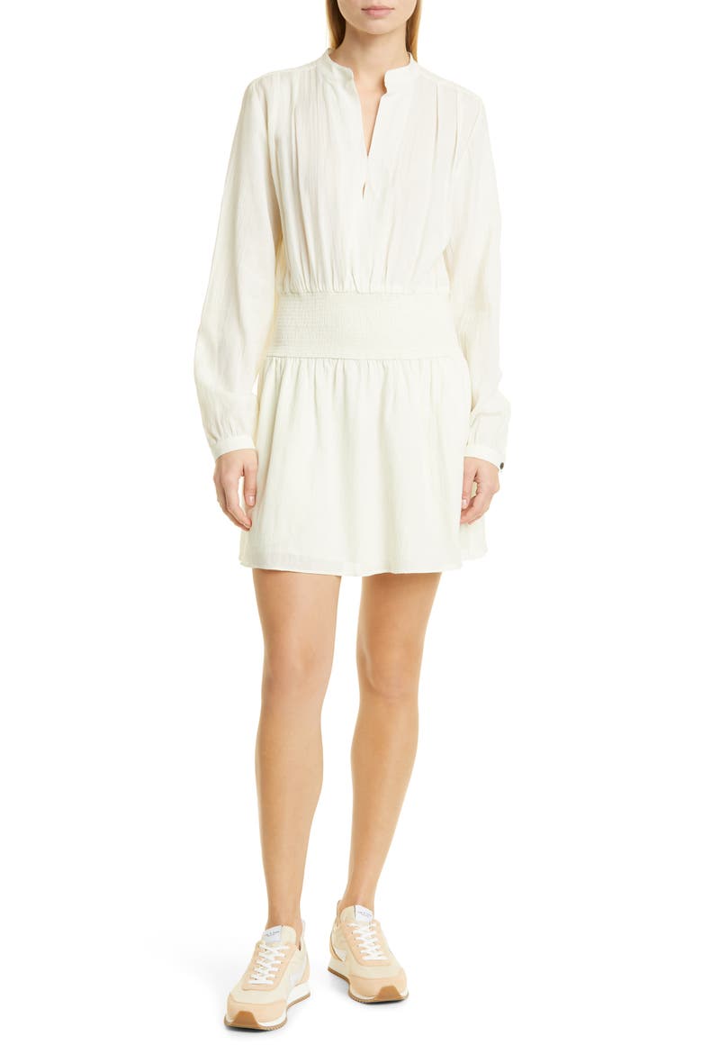 Calista Long Sleeve Cotton & Silk Minidress, Main, color, DOVE