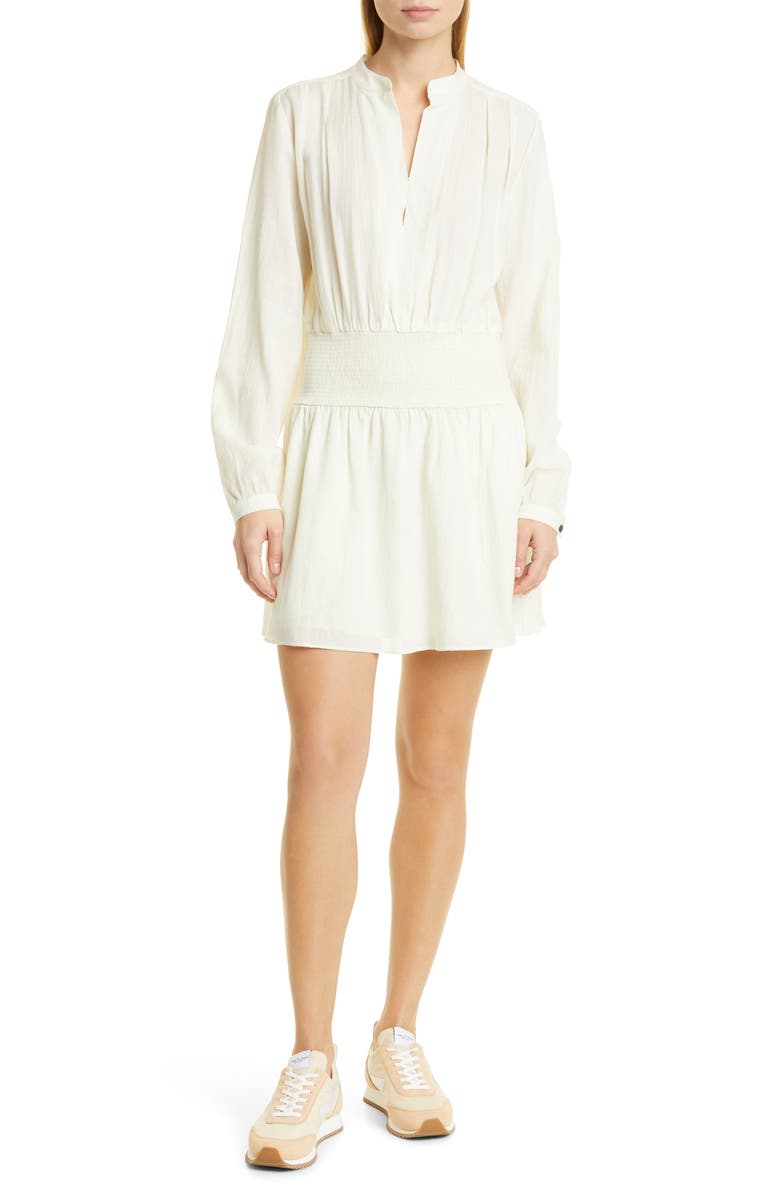 rag & bone Calista Long Sleeve Cotton & Silk Minidress, Main, color, Dove