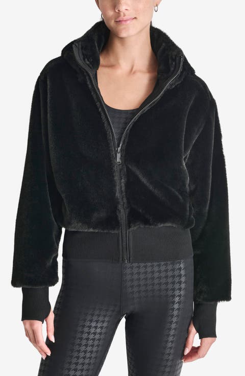 Faux Fur Zip Jacket with Removable Hood