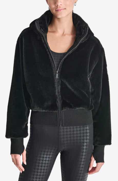 DKNY Faux Fur Zip Jacket with Removable Hood