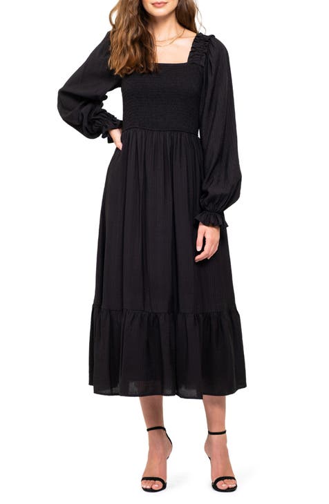 Smocked Long Sleeve Maxi Dress