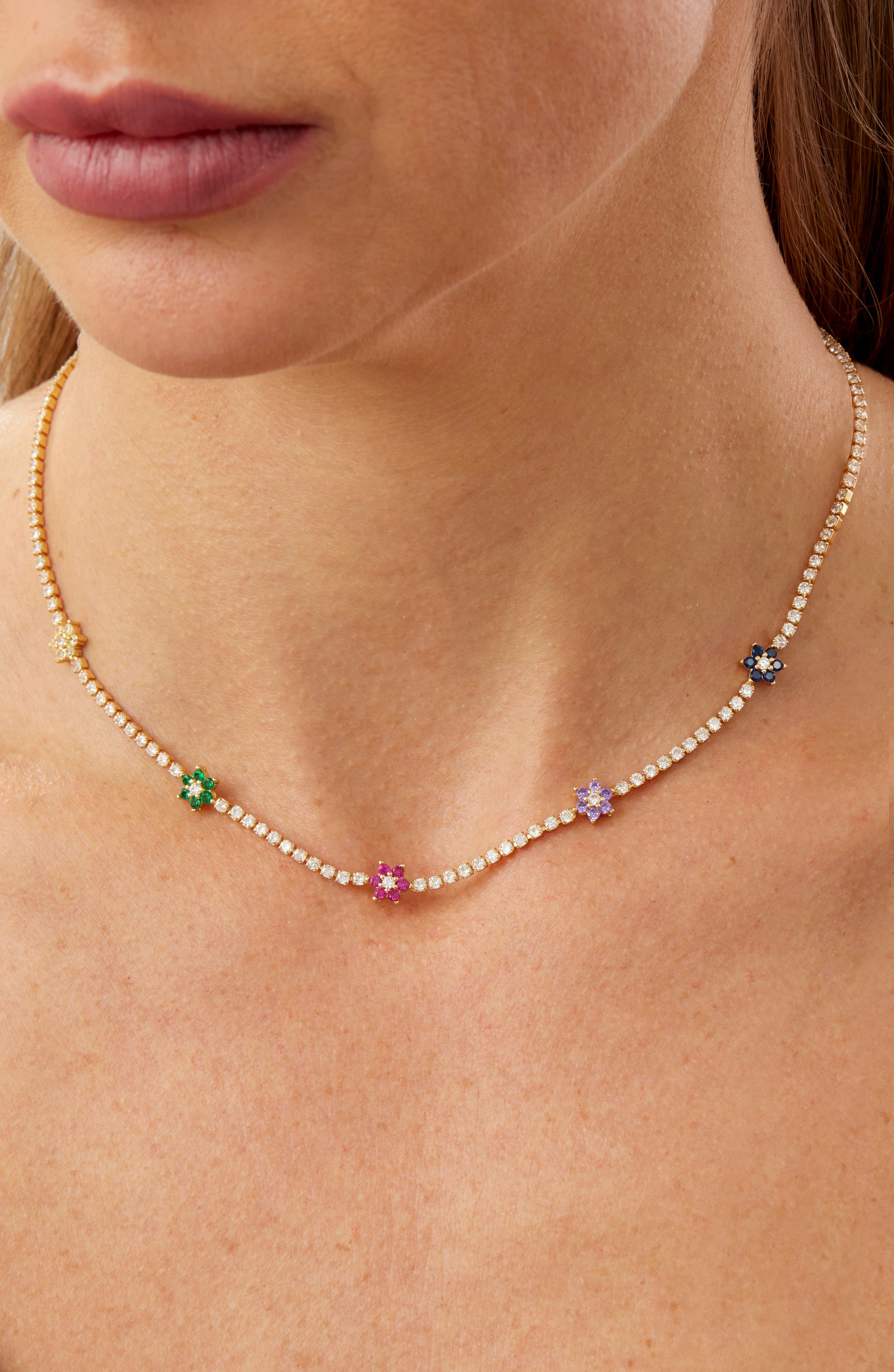 SAVVY CIE JEWELS Cubic Zirconia Floral Collar Necklace (Women ...