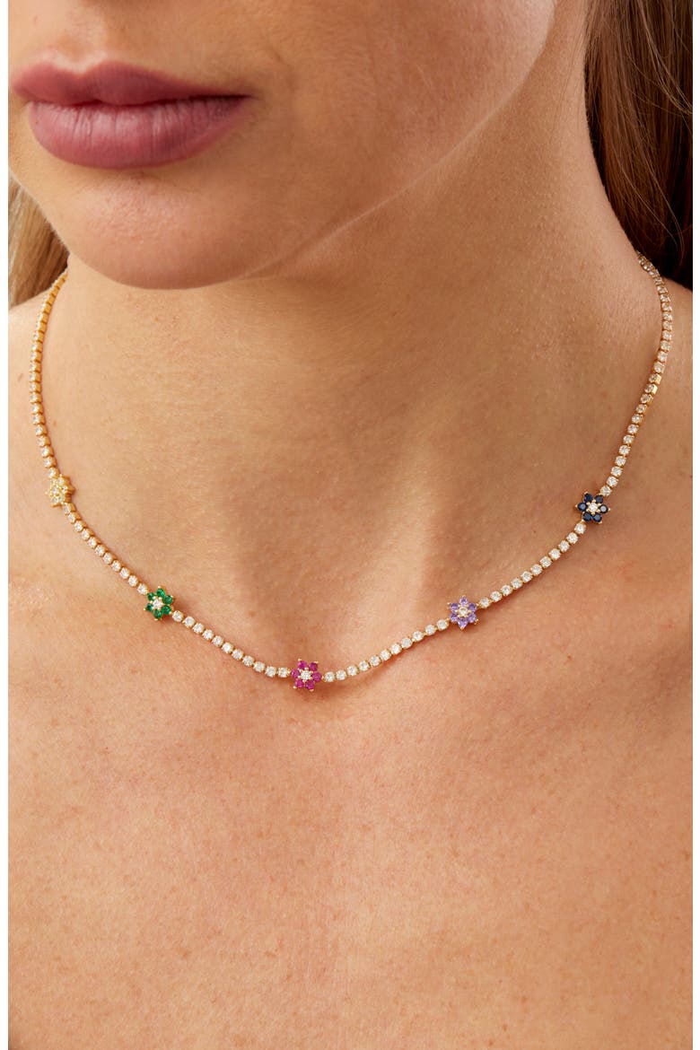 Cubic Zirconia Floral Collar Necklace, Alternate, color, YELLOW