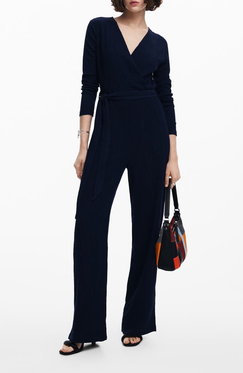 Desigual Leeds Textured Long Sleeve Jumpsuit, Main, color,