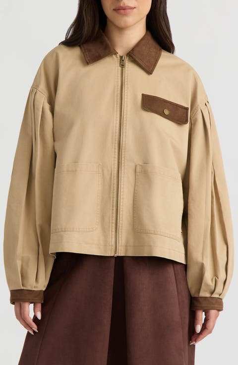 Zip Front Jacket with Bubble Sleeves