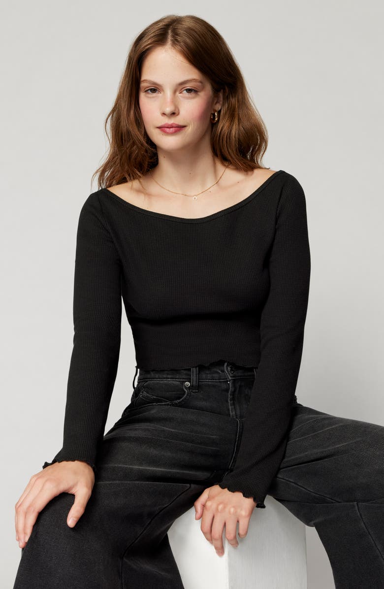 Florence by Mills Off the Shoulder Long Sleeve Crop Top, Alternate, color, Black