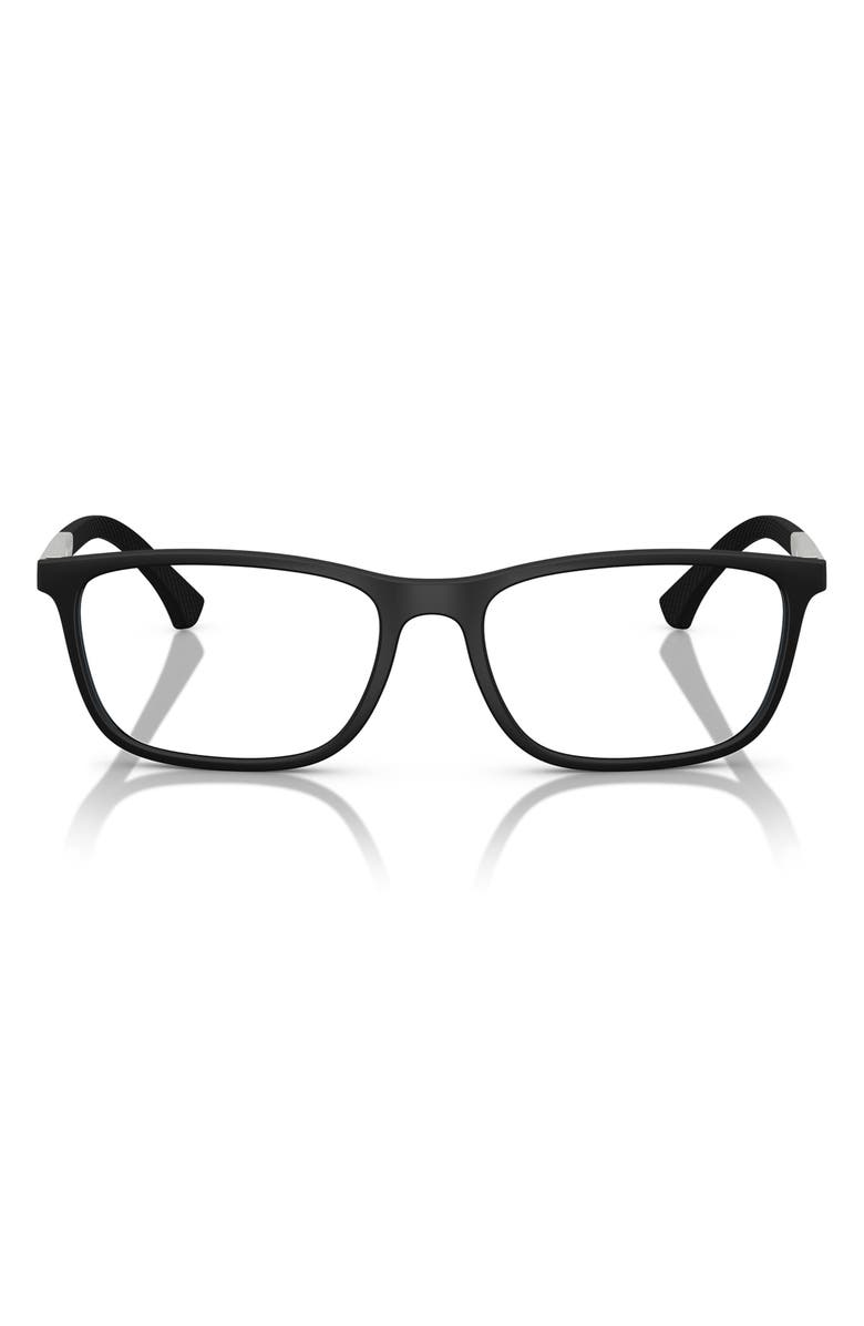 Emporio Armani 55mm Square Optical Glasses, Main, color, Rubber Black/ Silver