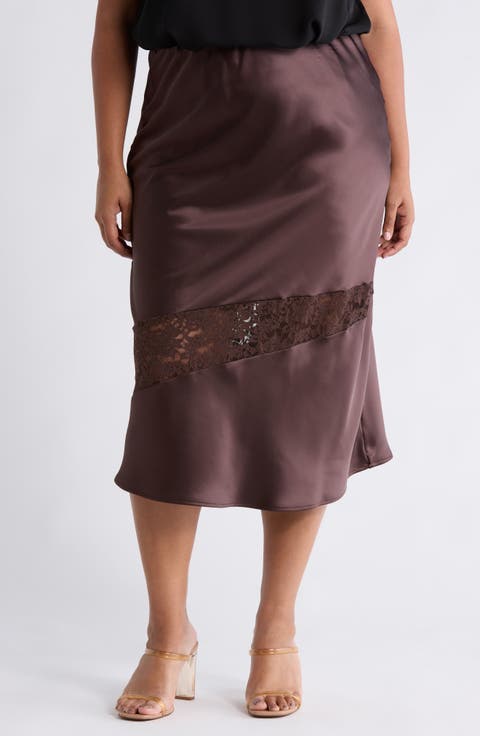 Satin & Lace Midi Skirt (Plus)