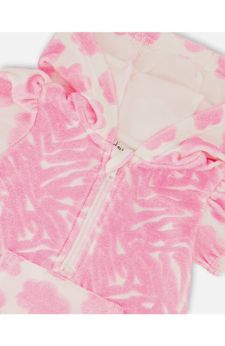 Deux par Deux Baby Girl's Printed Terry Romper With Hood Vibrant Pink And White, Alternate, color,