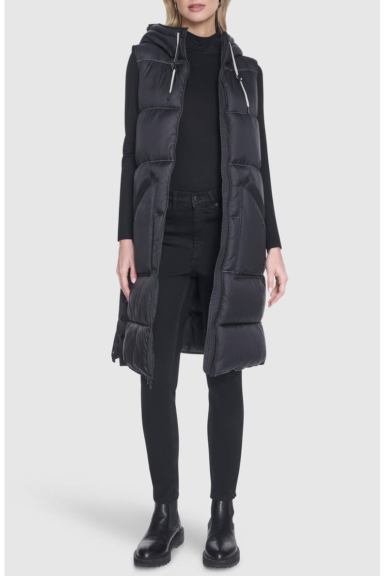 Kerr Hooded Longline Puffer Vest, Alternate, color, BLACK
