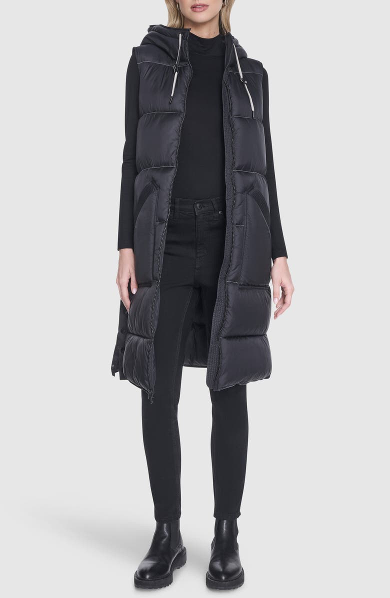 Andrew Marc Kerr Hooded Longline Puffer Vest, Alternate, color, Black