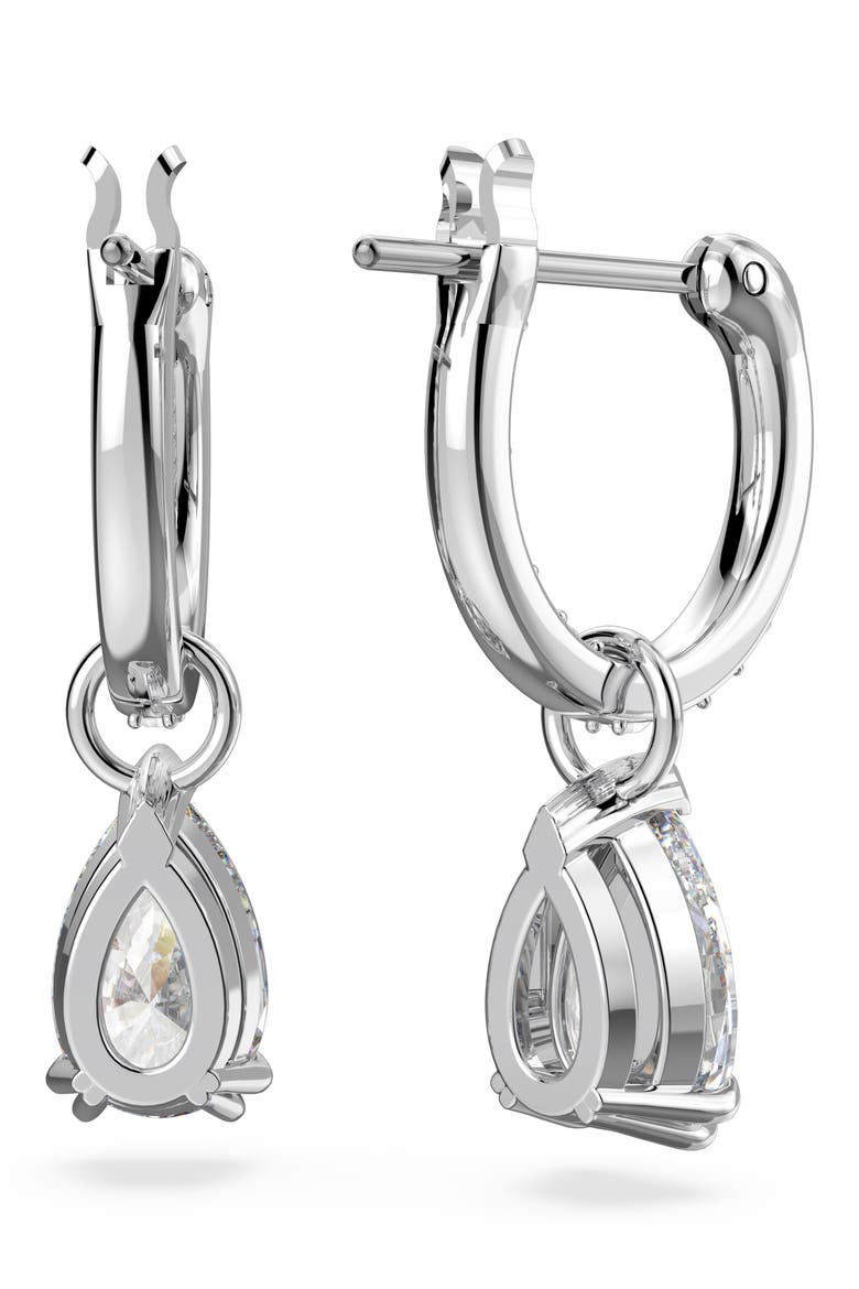 Millenia Pear Crystal Drop Huggie Hoop Earrings, Alternate, color, SILVER