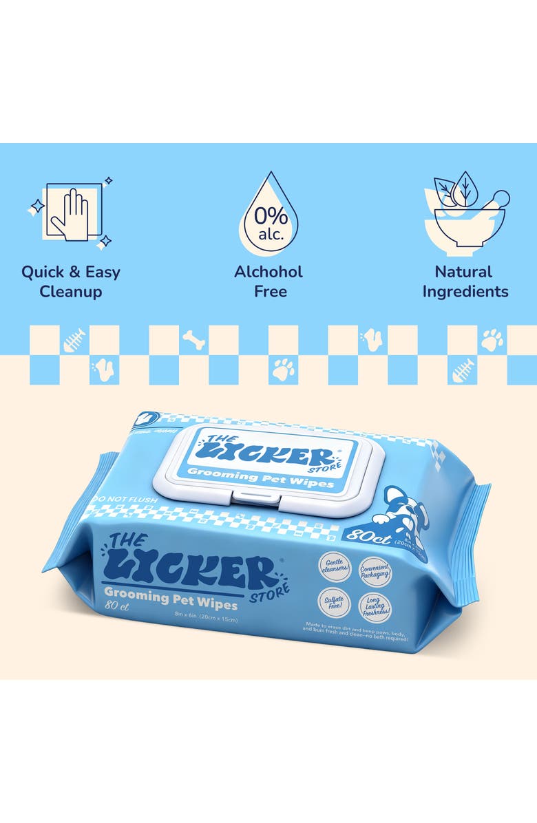 The Licker Store Dog Grooming Wipes, Hydrating & Hypoallergenic, Unscented, Aloe, Chamomile & Shea Butter, Alternate, color, White - 1Pack (80 Ct)