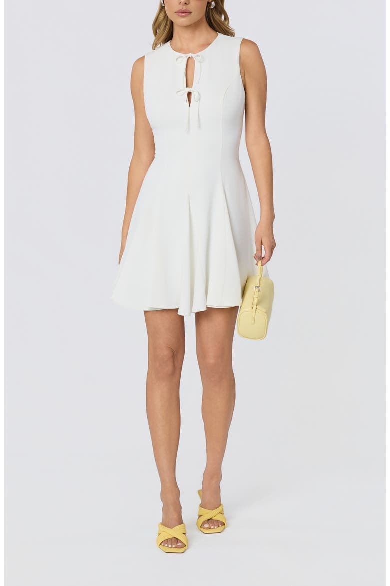 Tristan Tie Front Sleeveless Flare Dress, Alternate, color, WHITE