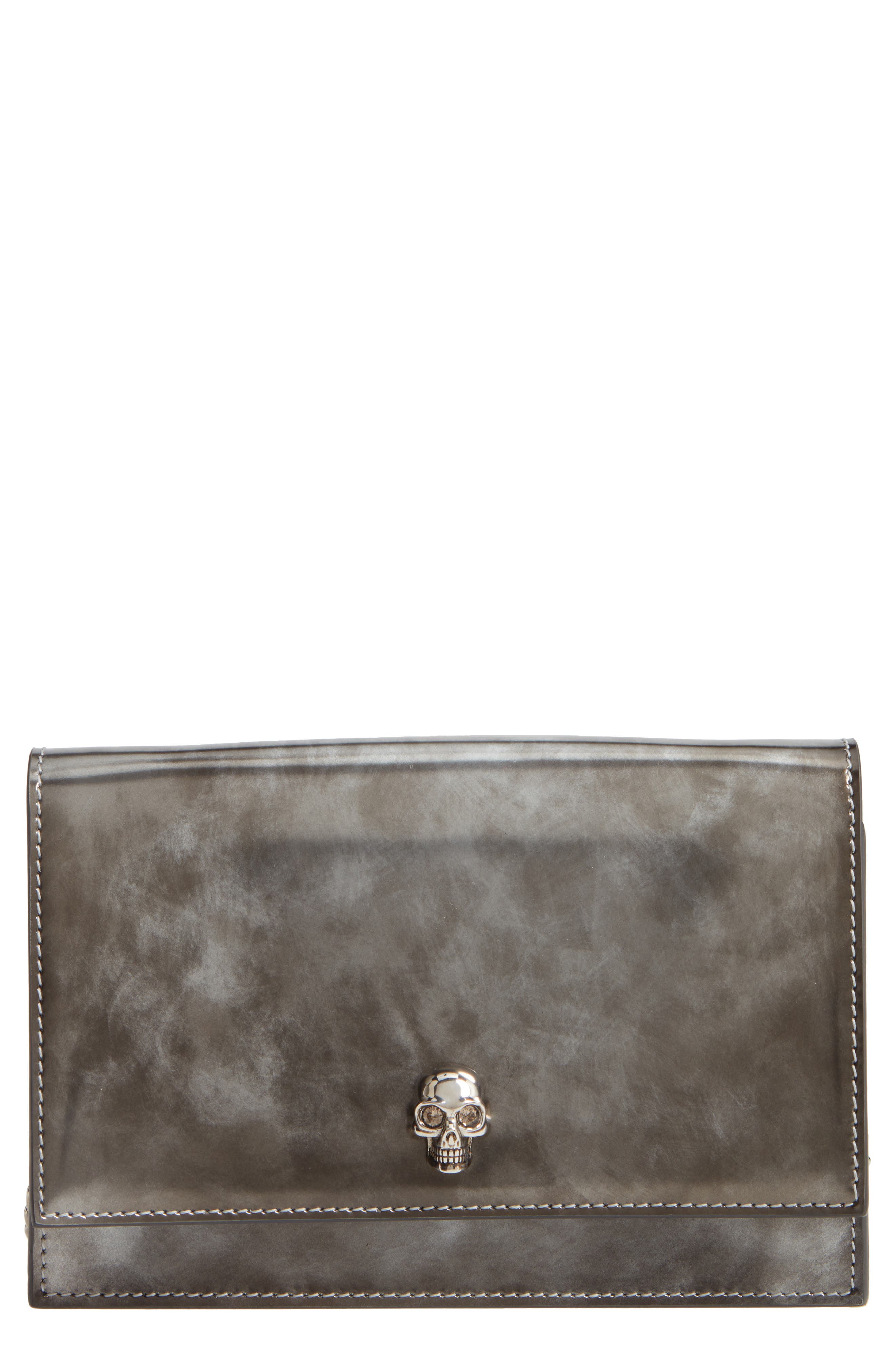 Alexander McQueen Mini Skull Brushed Leather Crossbody Bag, Main, color, 