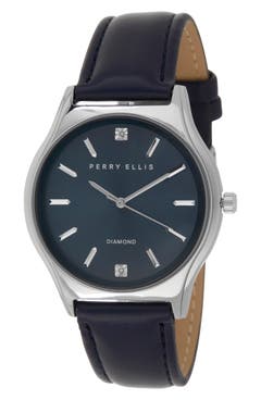 Perry Ellis Orologio Uomo A Energia Solare - Cassa 42mm, Cinturino In Pelle Vegana, Impermeabile 3ATM, Quadrante A Raggi Di Sole, Elegante E Ecologico