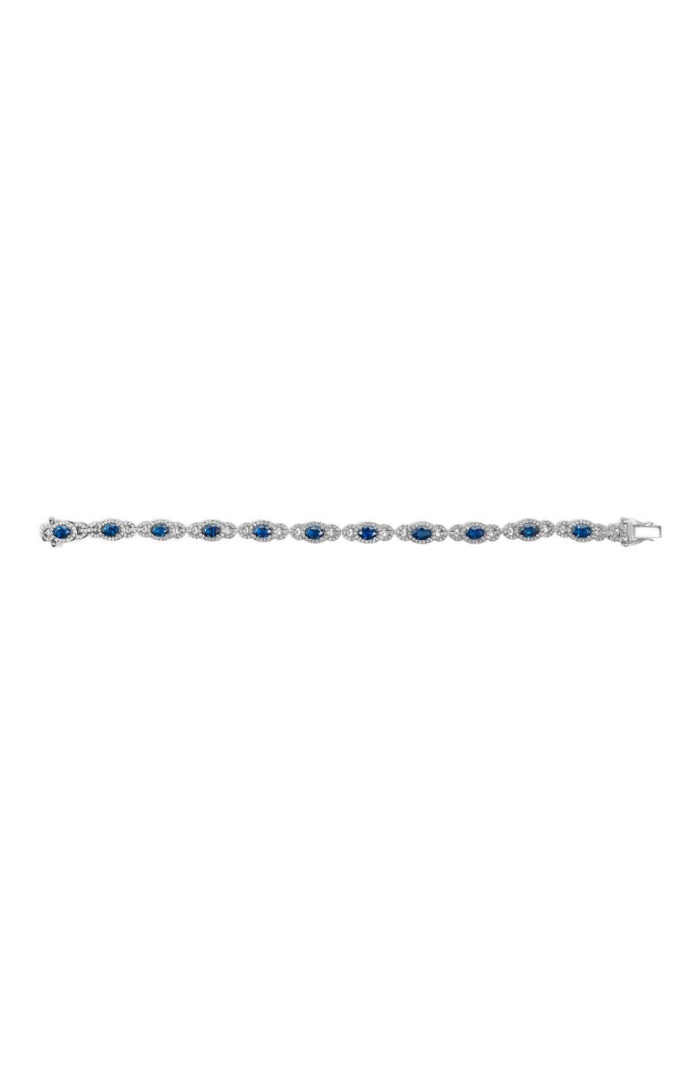 Haus of Brilliance 14K White Gold Vintage-Inspired Oval Blue Sapphire & Diamond Link Bracelet, Alternate, color, White