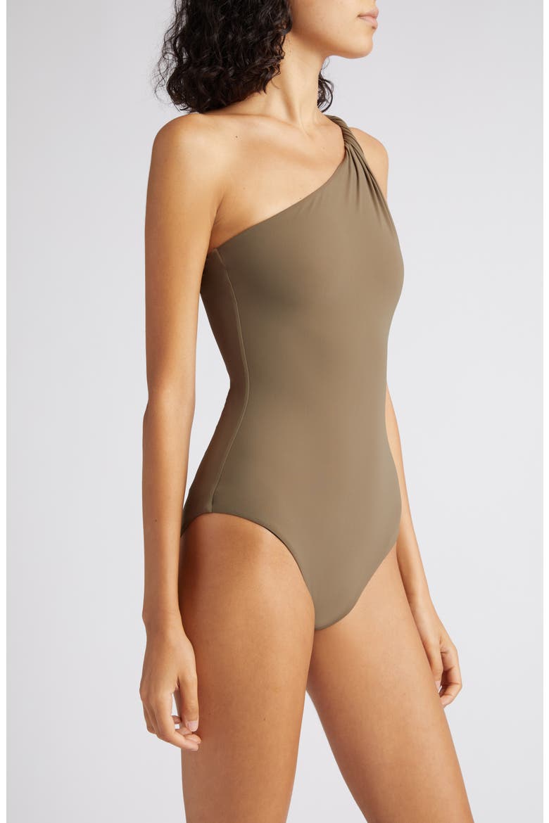 Twist Strap One-Shoulder One-Piece Swimsuit, Alternate, color, FADED OLIVE