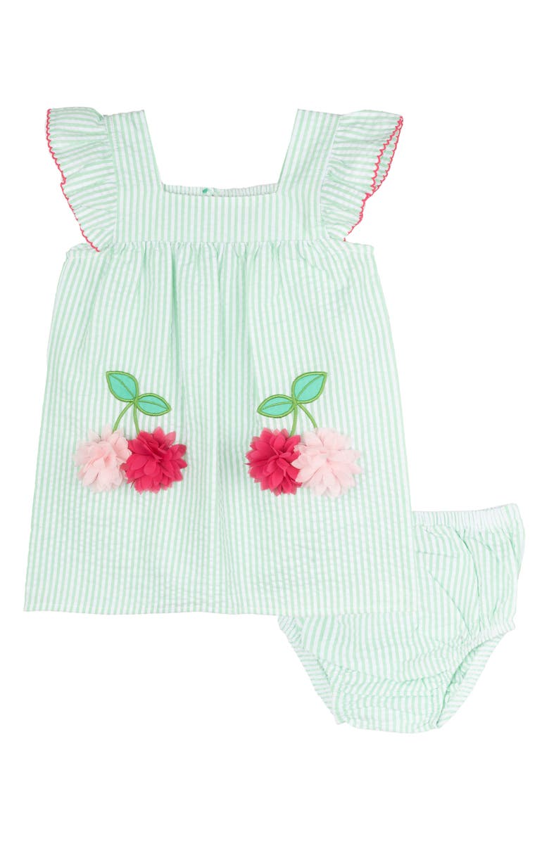 Rare Editions Cherry Seersucker Dress & Bloomers, Main, color,