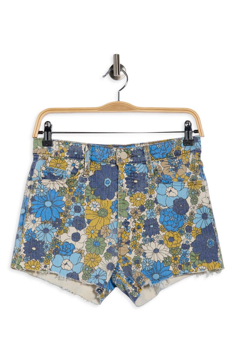 MOTHER The Tomcat Kick Fray Denim Shorts, Alternate, color, Dirt Bike Flowers