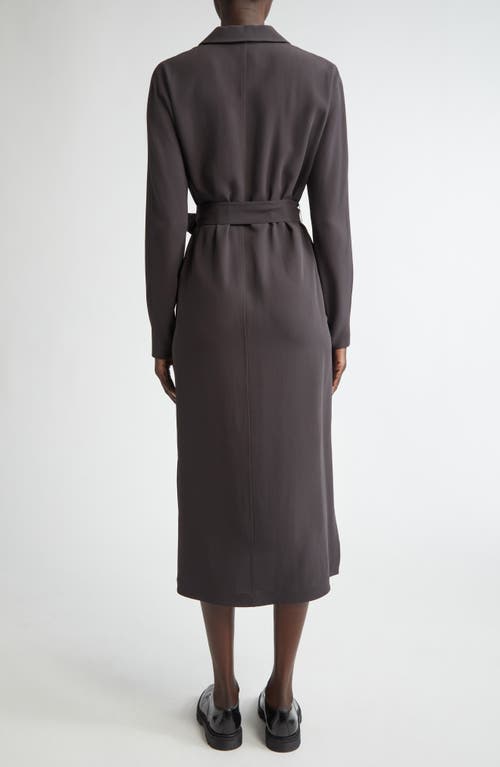Lafayette 148 New York Long Sleeve Finesse Crepe Belted Shirtdress In Carbon