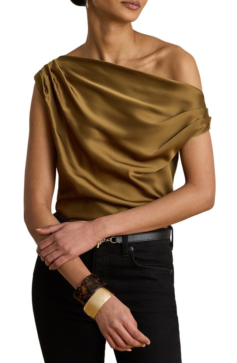 Lauren Ralph Lauren Kinthea Off the Shoulder Charmeuse Top, Main, color, Tobacco Bronze Brown