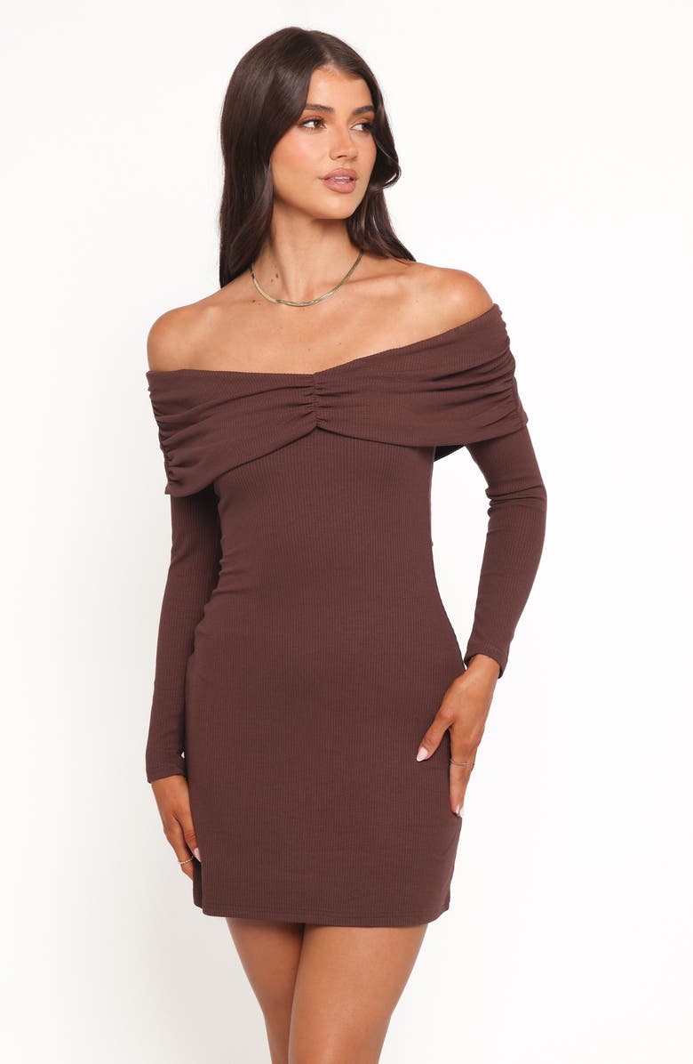 Petal & Pup Danica Off the Shoulder Rib Minidress, Alternate, color, Chocolate Brown