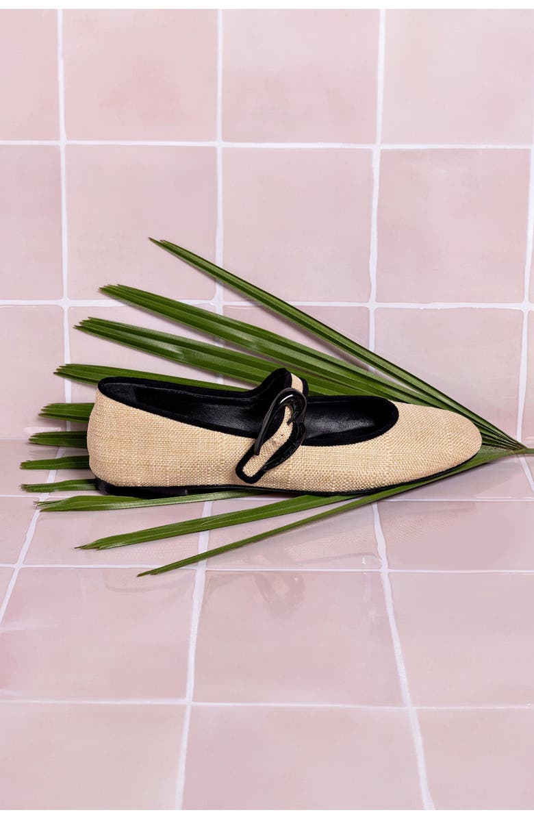 Larroudé Verona Ballet Flat, Alternate, color, Beige Raffia And Black