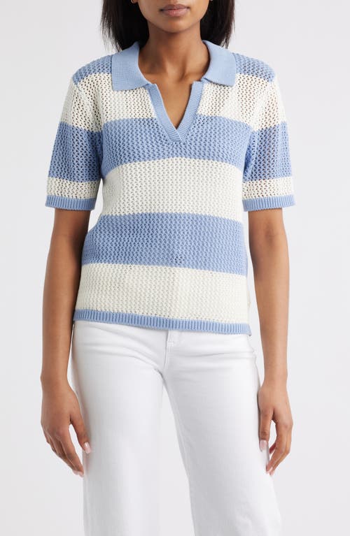 Beachlunchlounge Skye Stripe Crochet Polo In Blue