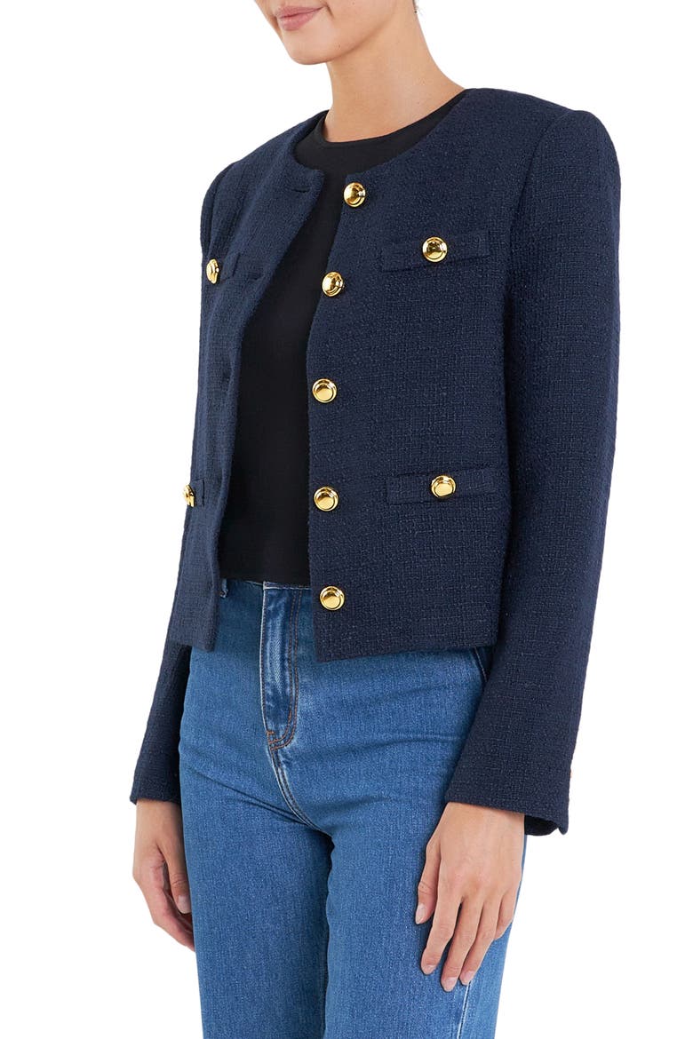 Crop Tweed Jacket, Alternate, color, NAVY