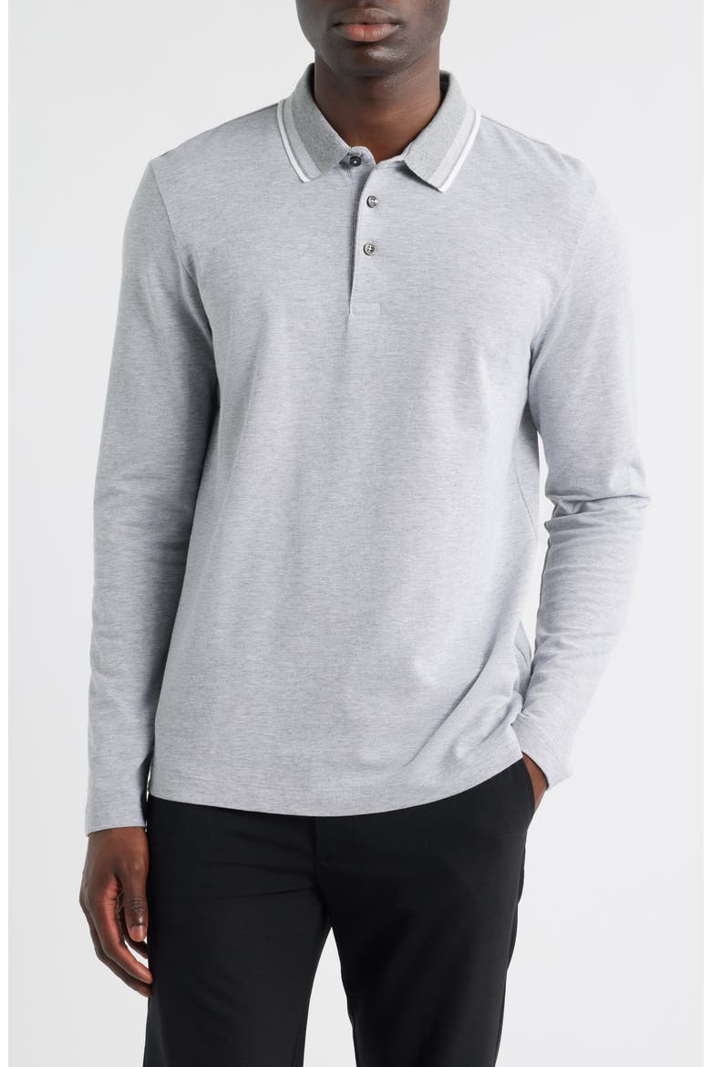 Pittman Long Sleeve Cotton Piqué Polo, Main, color, SILVER