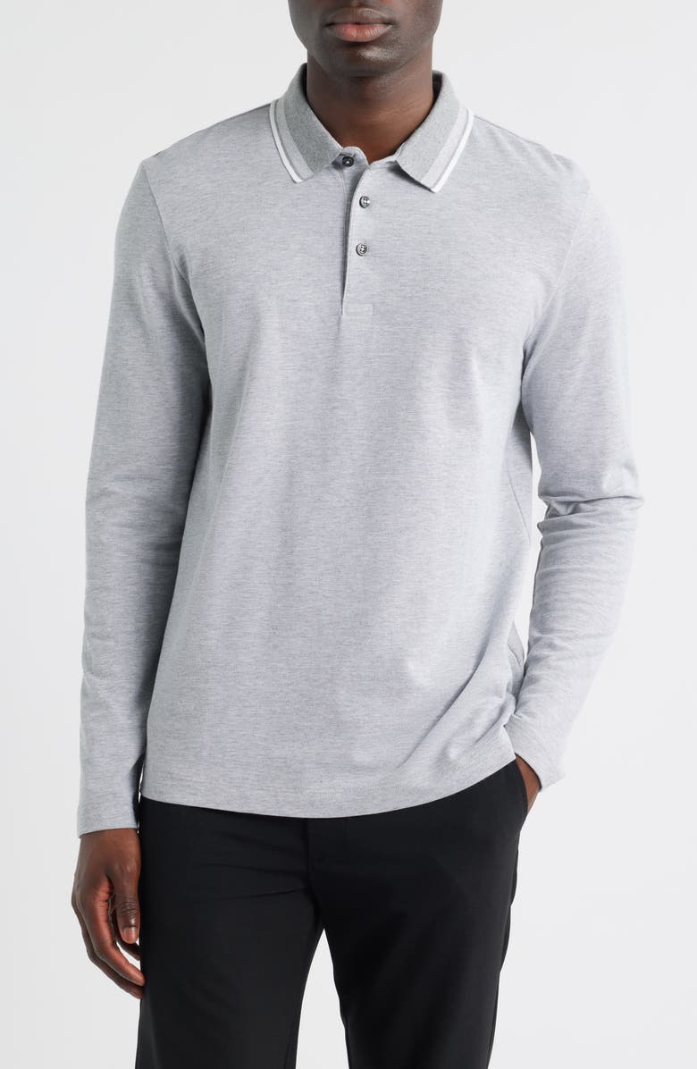 BOSS Pittman Long Sleeve Cotton Piqué Polo, Main, color, Silver