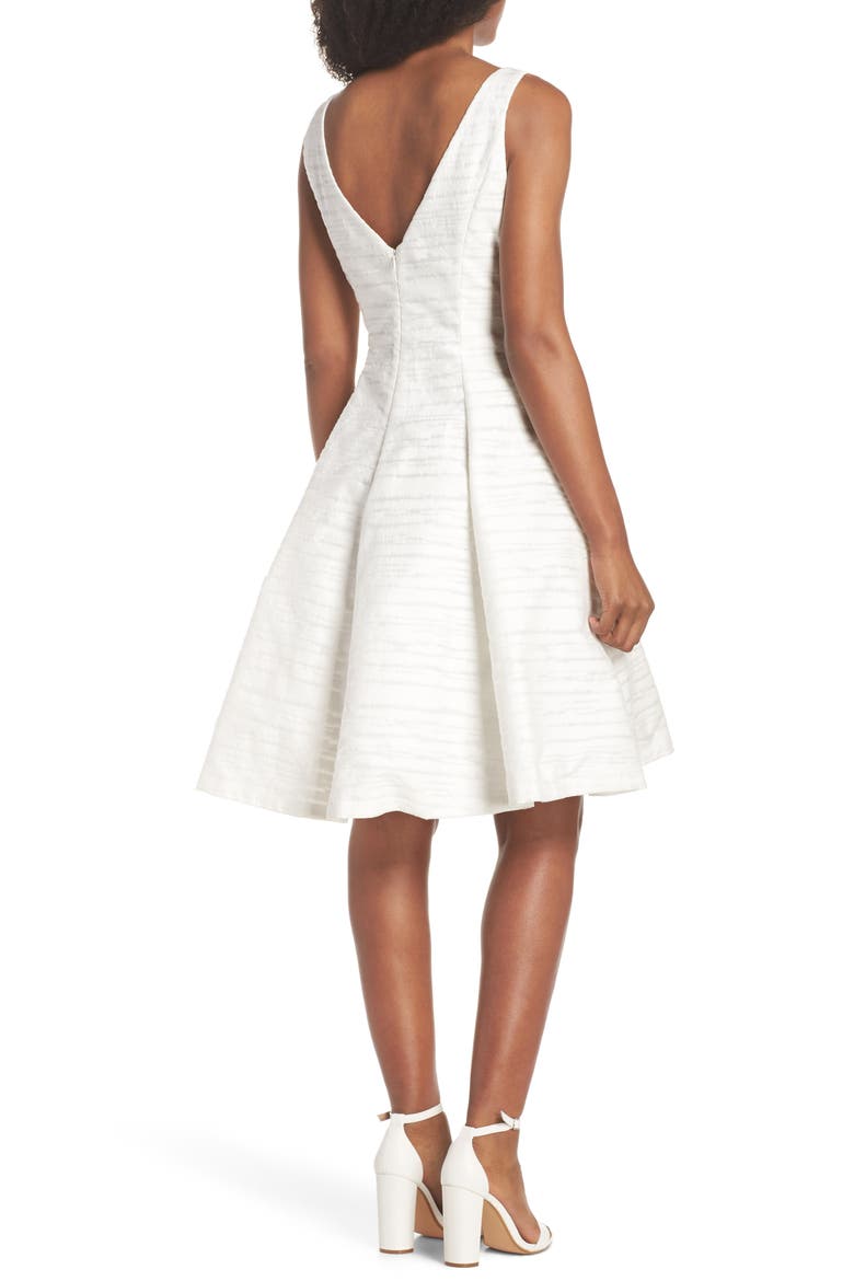 Sleeveless Jacquard Fit & Flare Dress, Alternate, color, WHITE