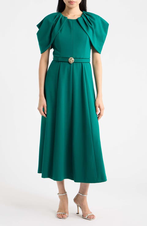 Capelet Cold Shoulder Midi Dress