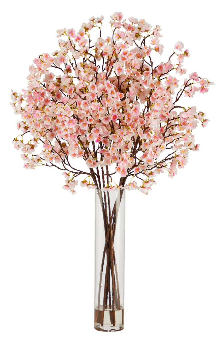 NEARLY NATURAL 32" Cherry Blossom Artificial Plant in Glass Vase, Main, color,