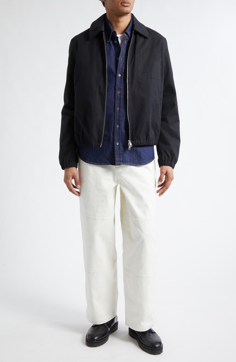 AMI PARIS Embossed Logo Cotton Zip Jacket, Alternate, color, Noir