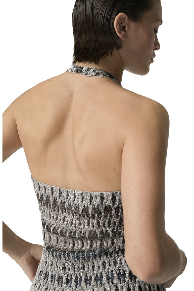 Top In Viscose Blend With 3d Diamond Pattern And Halterneck, Alternate, color, Beige