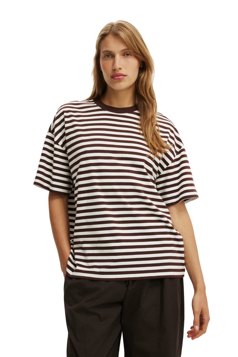 Women's Boxy Short Sleeve Tee, Main, color, Sophie Stripe Dark Oak