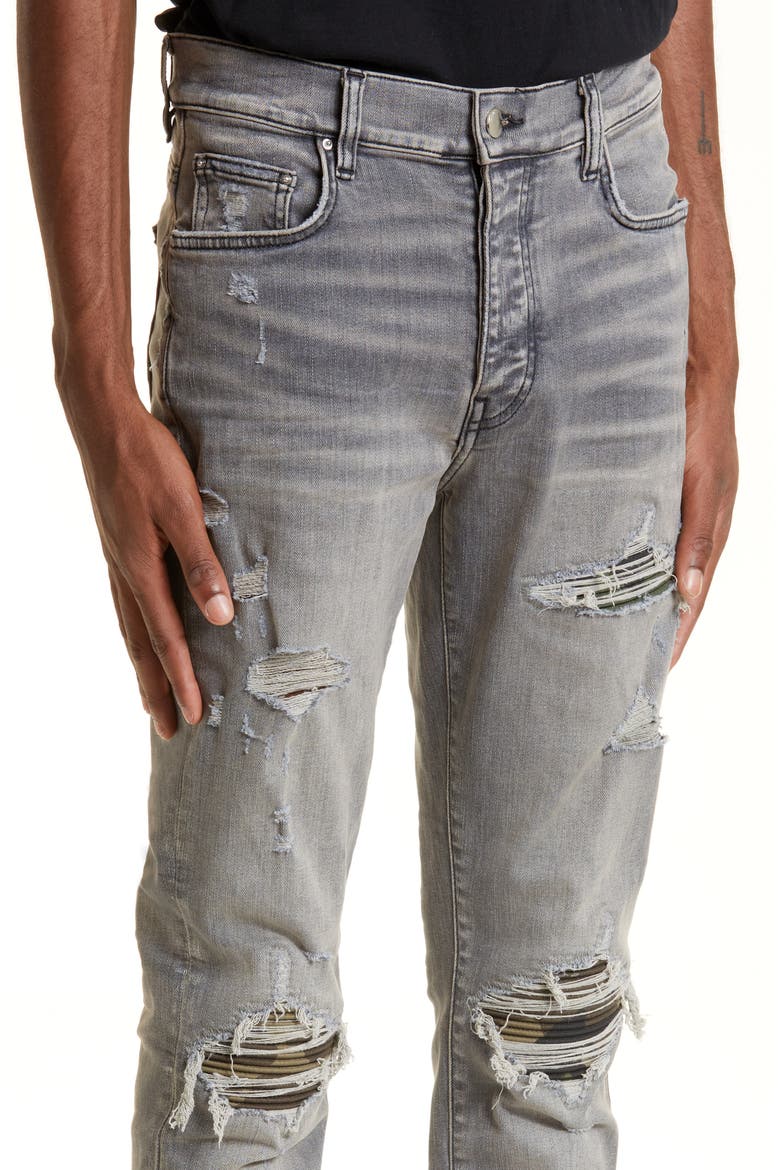 Men's MX1 Camouflage Ripped Patch Skinny Jeans, Alternate, color, GREY