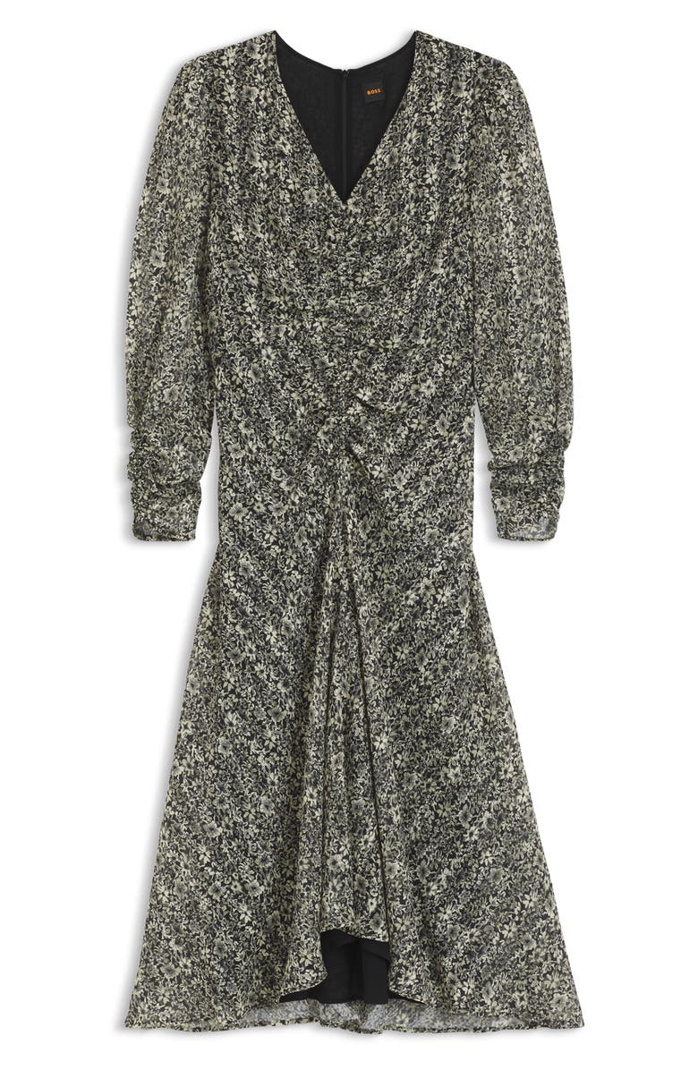 BOSS Orange Derodeo Ruched Midi Dress, Alternate, color, Black Multi