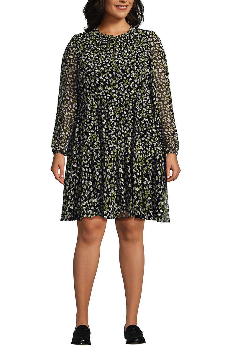Lands' End Chiffon Above the Knee Adjustable Dress, Alternate, color, Black Mini Bloom Floral