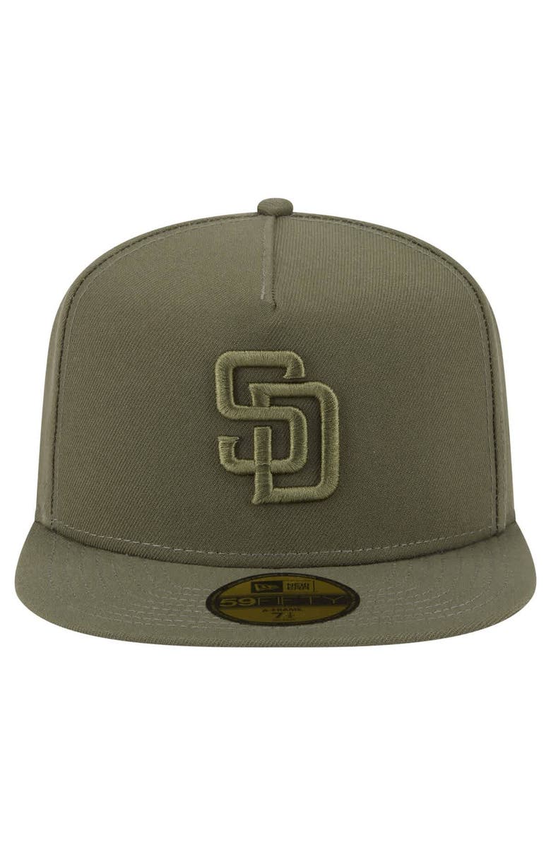 New Era Men's New Era Olive San Diego Padres Color Pack A-Frame 59FIFTY Fitted Hat, Alternate, color,