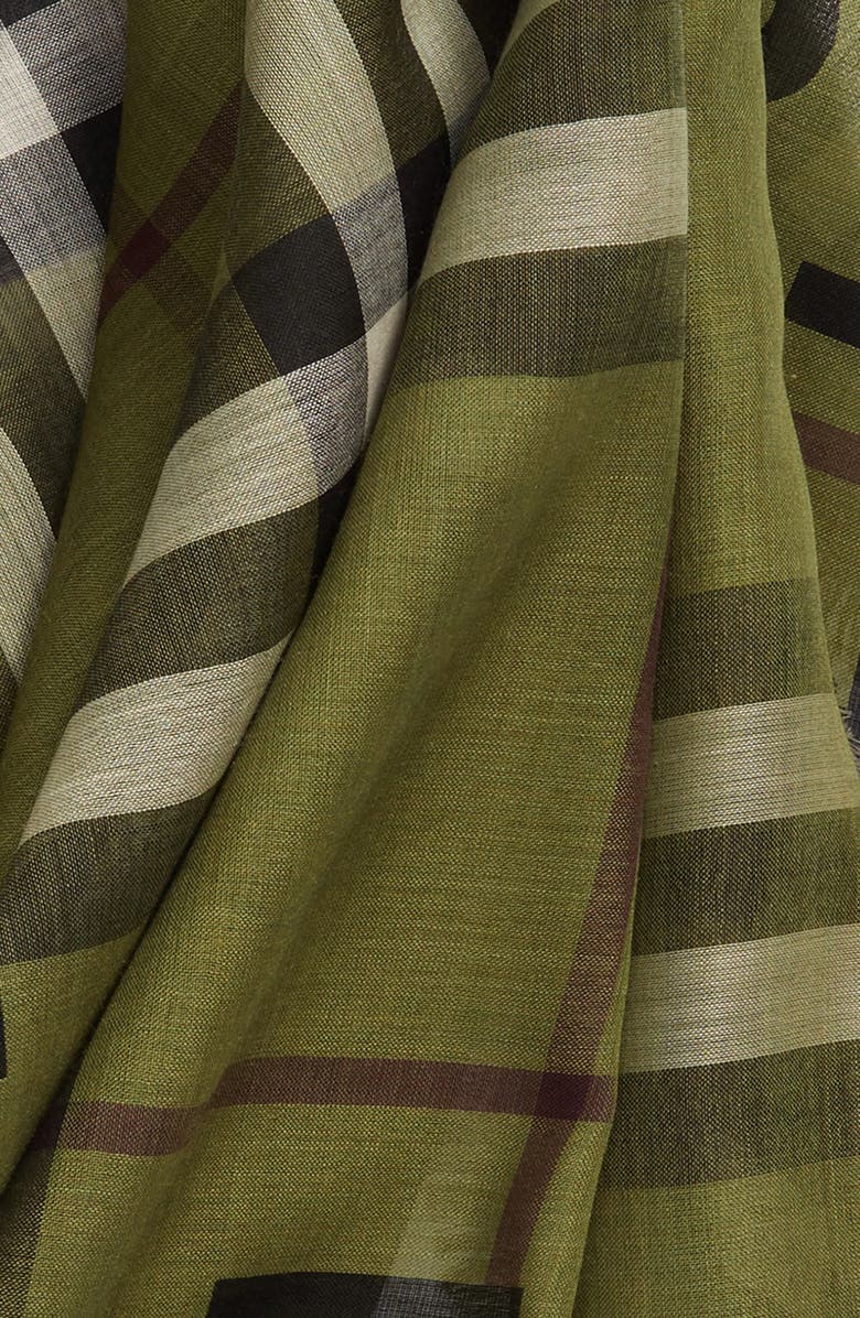 Burberry Horseferry Giant Check Fringe Trim Wool & Silk Scarf, Alternate, color, 