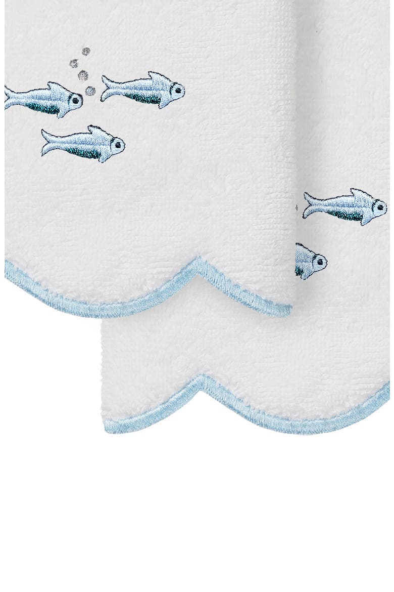 Fish School Scallop Pack of 2 Fingertip Towels, Alternate, color, WHITE/ BLUE