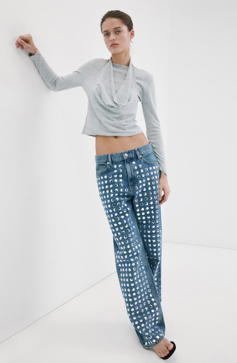 MANGO Studded Straight Leg Jeans, Alternate, color, 